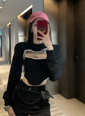 F PROJECT 黑色鱼骨系带吊带短款卫衣套装女 早秋百搭时尚两件套