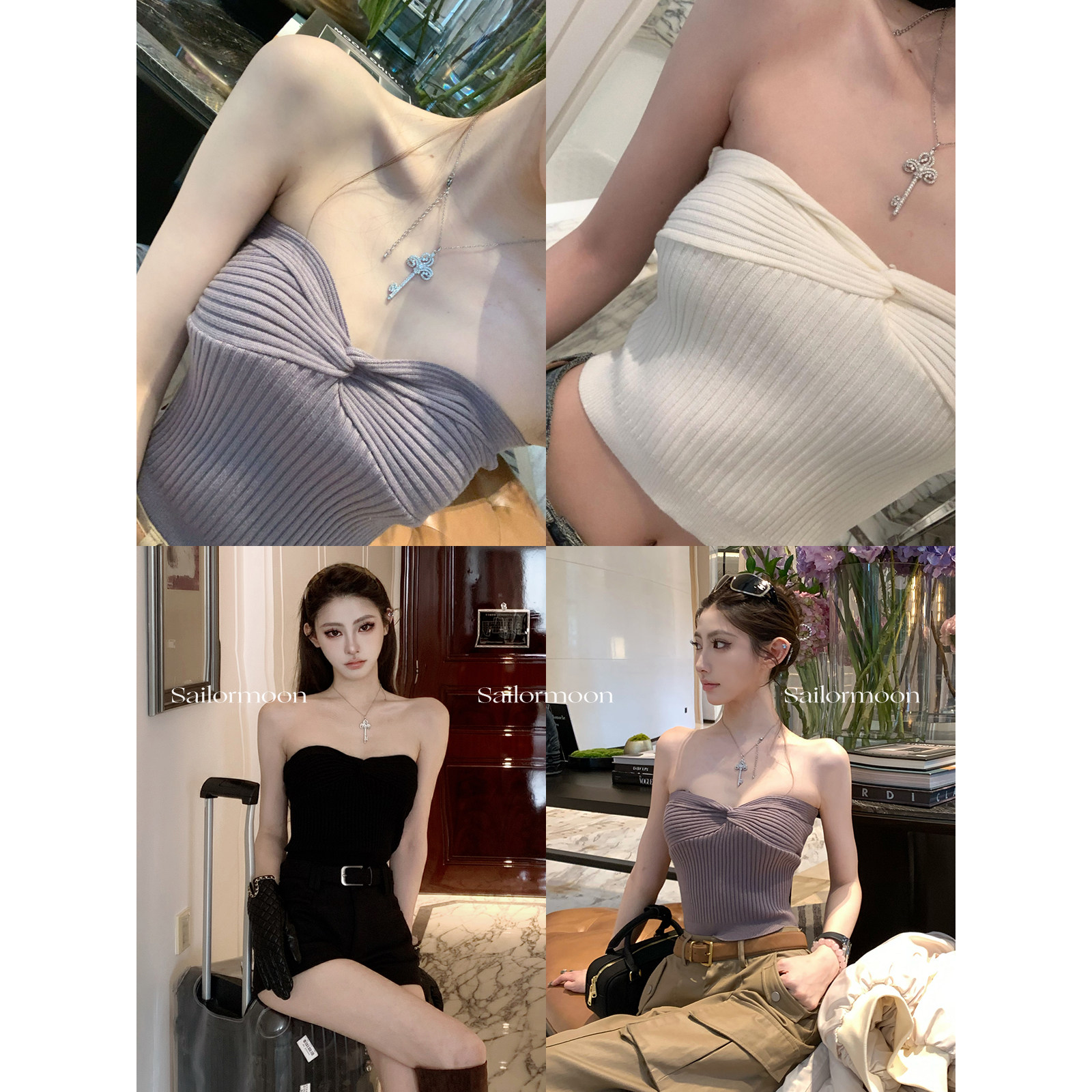 F PROJECT【多色囤系列】三色蝴蝶结针织抹胸上衣女秋冬内搭打底,女装/女士精品,抹胸,淘宝优惠券,粉丝福利购,淘宝优惠卷