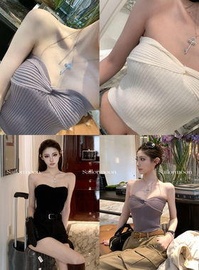 F PROJECT【多色囤系列】三色蝴蝶结针织抹胸上衣女秋冬内搭打底