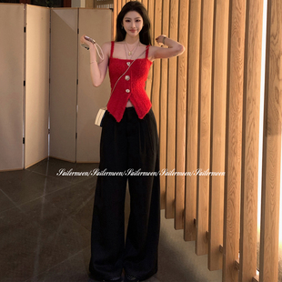 F PROJECT【casual舒适区】套结高腰毛呢阔腿裤女冬季垂坠休闲裤