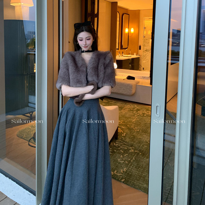 F PROJECT【巴赫小资】仿幼狐m1u感短款马甲斗篷皮草外套上衣女冬