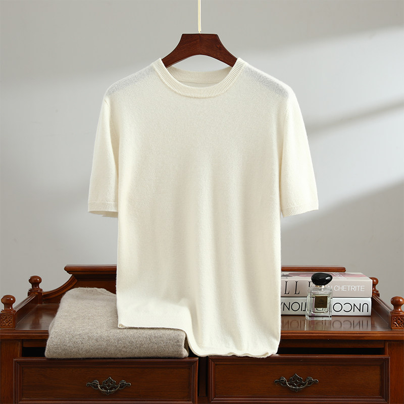 男士秋冬圆领宽松羊绒短袖T恤衫