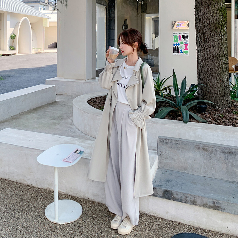 新款！2022秋季韩版中长款纯色风衣女123-8811-P145-K198图片