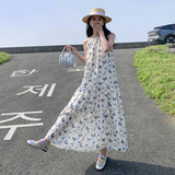 露肩休闲印花挂脖连衣裙女2025夏季新款时尚宽松温柔风沙滩吊带裙，女装连衣裙，浙宝123