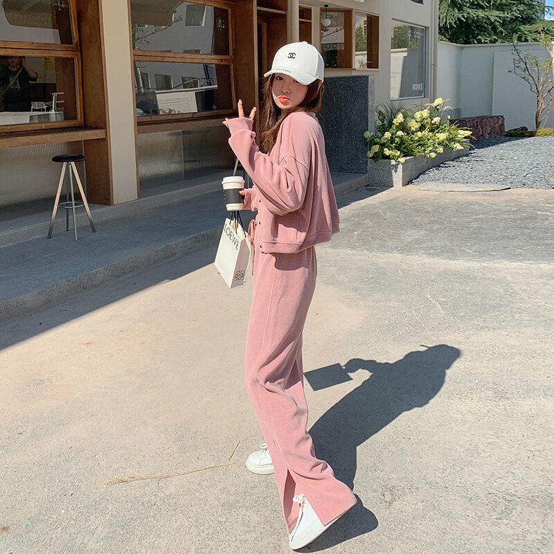 现货！2022秋高品质时尚雪尼尔长裤套装女123-8820-P130-K188,女装运动套装,浙宝123