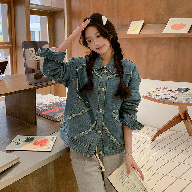 面料已下！2025春季新款蝴蝶毛边牛仔外套女123-2503-P145-K208,女装短外套,浙宝123
