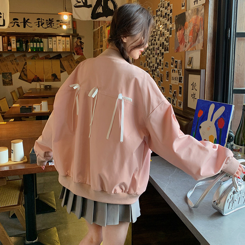 粉色字母棒球服外套女春季2025年新款韩版学院风爆款超火夹克上衣,女装短外套,浙宝123