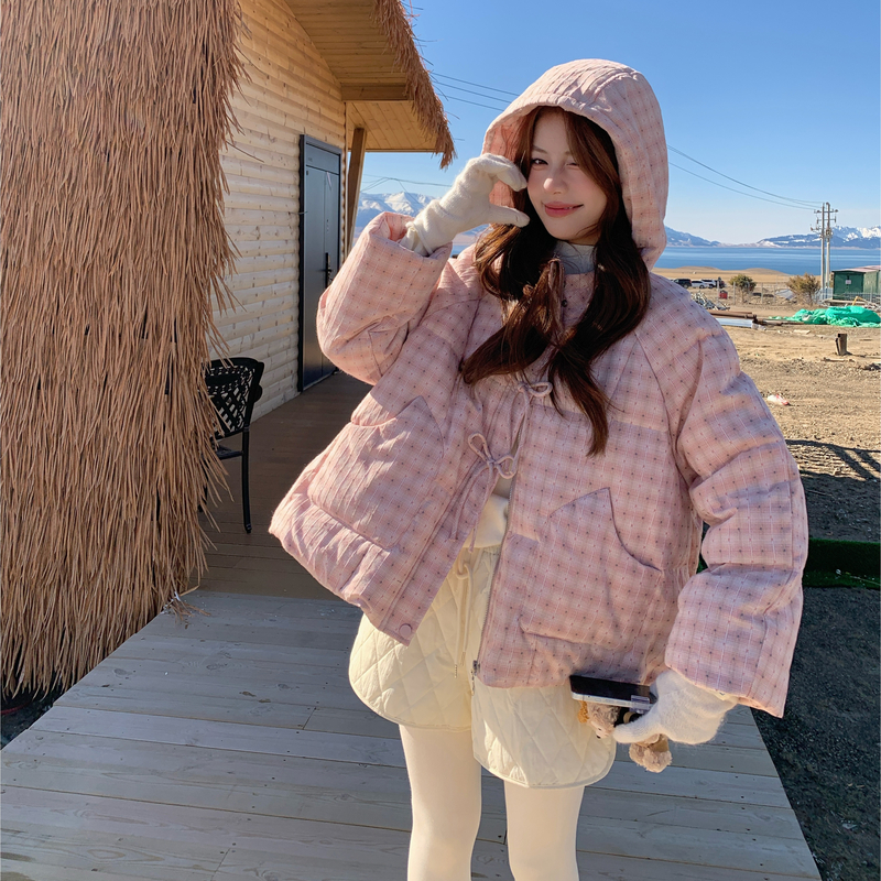 新款！2025冬季新款格纹连帽羽绒服女123-7769-P275-K408，女装羽绒服，浙宝123