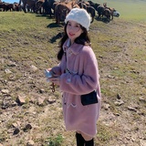 面料以下！2022冬季粉色羊羔毛牛角扣外套123-8877-P185-268，女装毛呢外套，浙宝123
