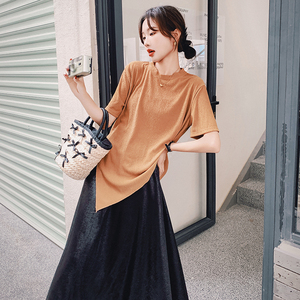 新款！2024夏季亮面半身裙短袖套装女1230-6080-P125-K178,女装运动套装,浙宝123