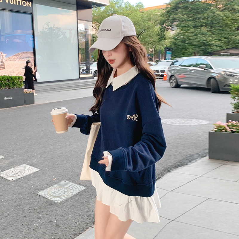 学院风假两件拼接连衣裙女2025春秋新款韩版宽松减龄俏皮卫衣裙子,女装卫衣/绒衫,浙宝123