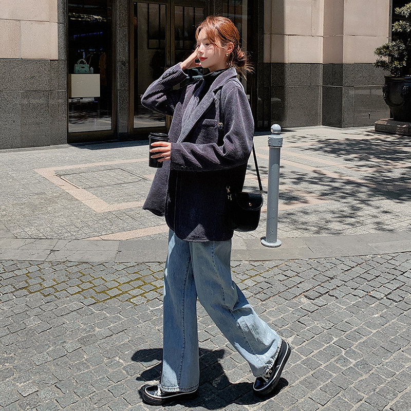 粉色灯芯绒西装外套女2025春秋新款韩版高级感宽松休闲百搭小西服,女装西装,浙宝123