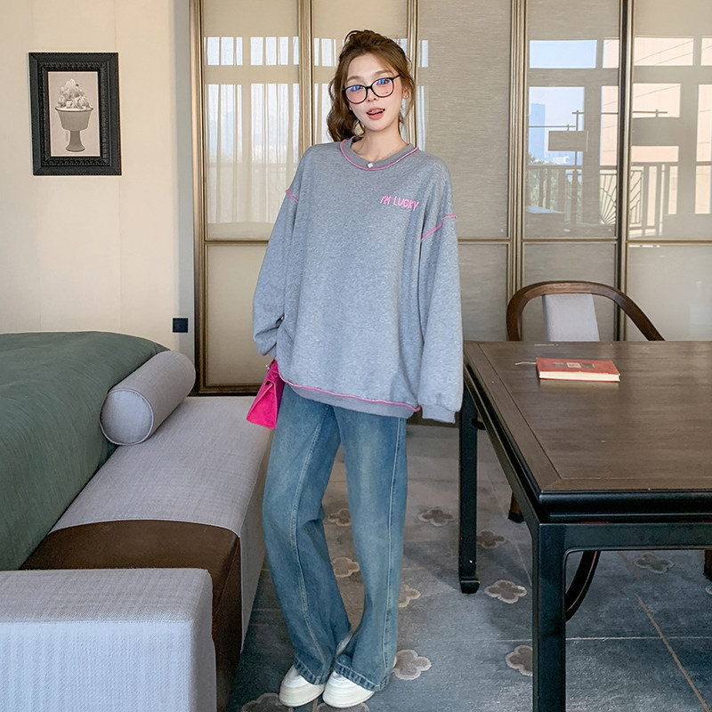超好看灰色涂鸦风圆领卫衣女2025早春新款韩系小个子休闲通勤上衣,女装卫衣/绒衫,浙宝123
