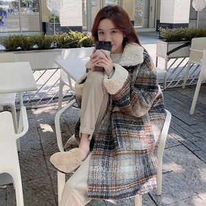 现货有！羊羔毛格子拼接毛呢外套女123-2366-P165-228图片