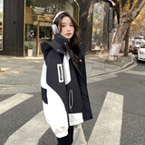 黑白撞色连帽工装派克服羽绒服女2024冬季新款时尚加厚白鸭绒外套，女装羽绒服，浙宝123