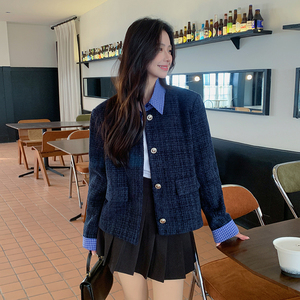 韩系假两件套拼接小香风外套女2025春新款小个子超火短款夹克上衣图片