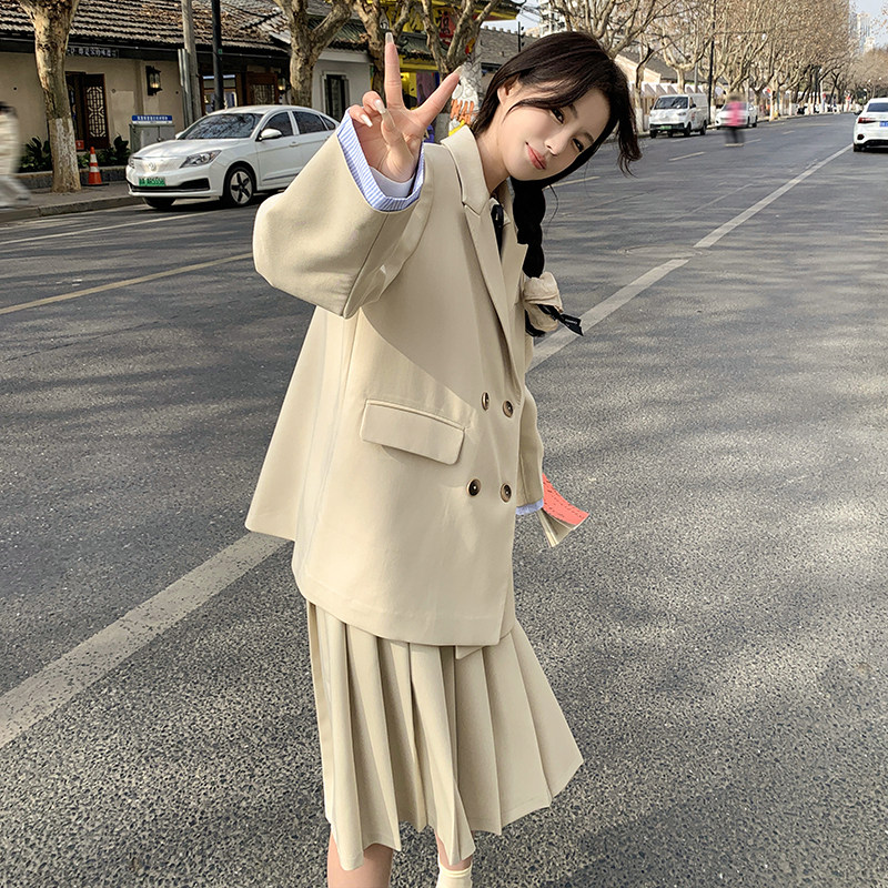 现货有买家秀！春季拼接西装外套连衣裙套装123-6008-P155-K218,女装西装,浙宝123