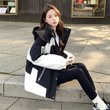 黑白撞色连帽工装派克服羽绒服女2024冬季新款时尚加厚白鸭绒外套，女装羽绒服，浙宝123