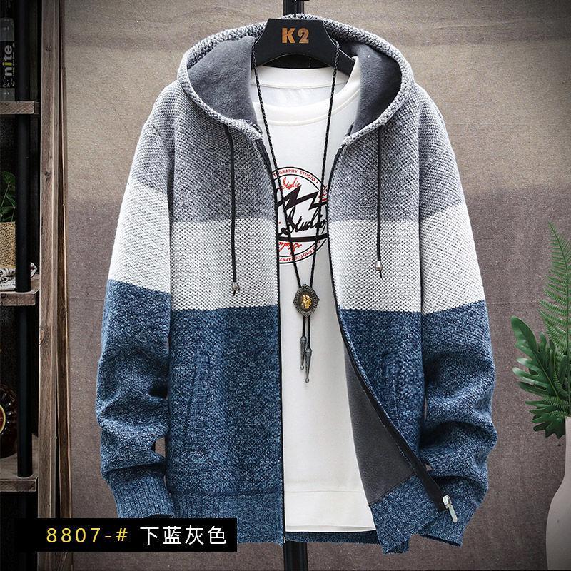 毛衣加绒加厚保暖连帽针织外套时尚潮流大码休闲开衫冬季新款男装