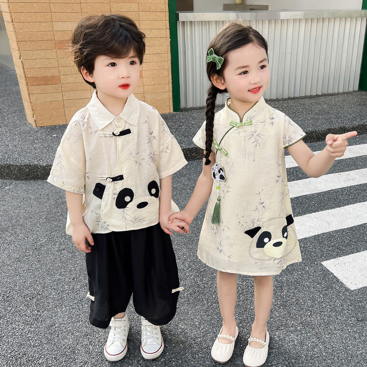 男童汉服儿童中式唐装短袖套装夏季女童宝宝国风旗袍裙六一表演服