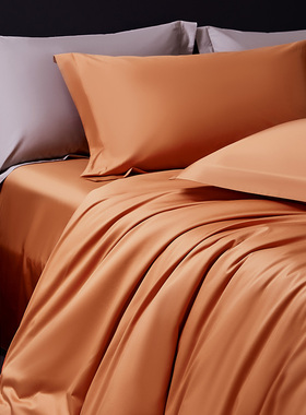 高端轻奢风A类140支匹马棉长绒棉被套被罩单件被单全棉贡缎纯橙色