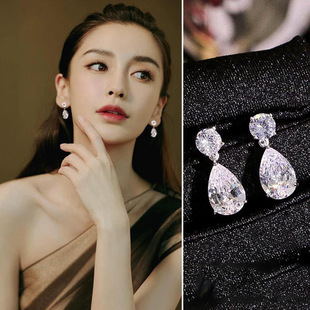 简约之美新娘锆石耳环超闪韩国气质优雅仙美婚纱礼服耳饰精致超闪
