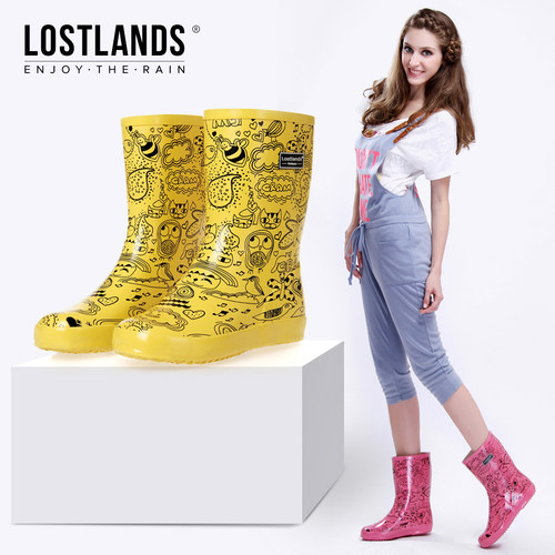 手工橡胶靴女中筒雨鞋涂鸦卡通