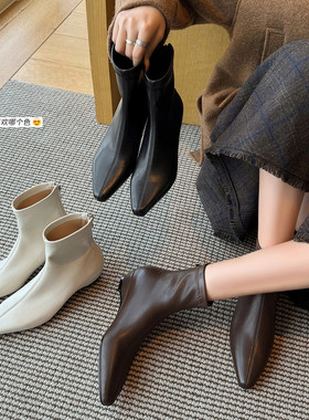 Seenlt-法式简约复古尖头弹力瘦瘦靴女2025年秋冬新款气质百搭后