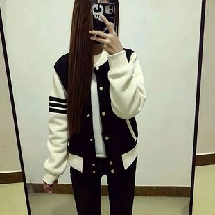 中大童装社会女外套快手网红同款学院风韩版拼色开衫棒球服上衣潮