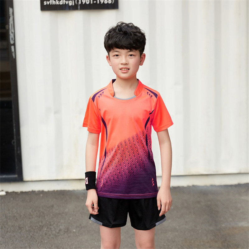 新款羽毛球服套装儿童运动短袖T恤蓝橙荧光绿色比赛乒乓球衣裤男