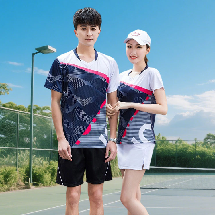 男女夏羽毛球服定制V领运动短袖T恤比赛服训练速干乒乓球衣短裤裙