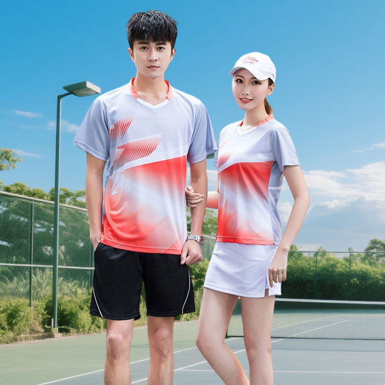 羽毛球服V领运动男女夏休闲短袖T恤比赛服灰色训练乒乓球衣短裤裙