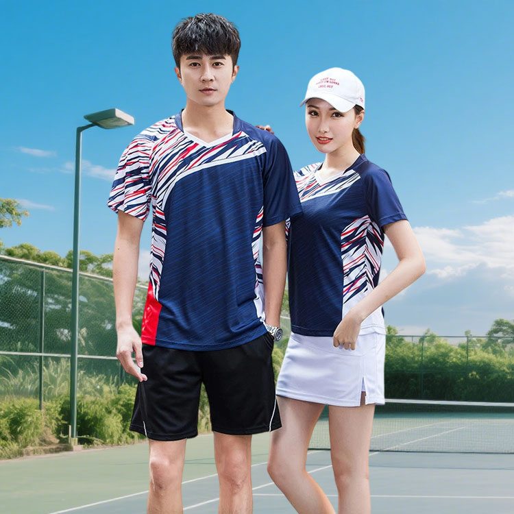 男女夏羽毛球服定制V领运动短袖T恤比赛服训练学生乒乓球衣短裤裙