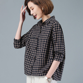 衬衫 中老年女装 女宽松2026春秋新款 大码 上衣 中年妈妈秋装 格子长袖