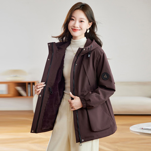 加绒派克服女中长款 显瘦加厚棉衣连帽冲锋衣外套 宽松2025秋冬新款