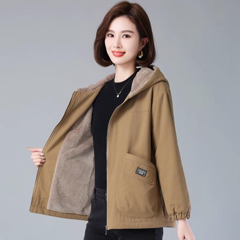 休闲加绒棉服短外套女中老年妈妈