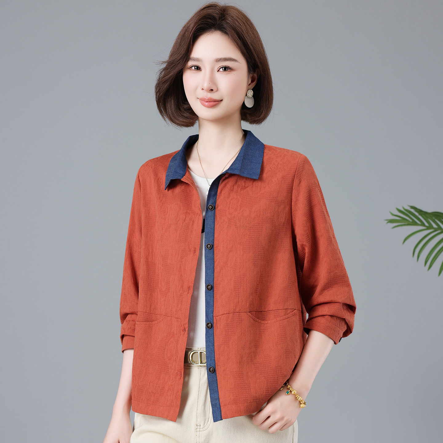 纯棉长袖衬衫女宽松休闲2026春秋新款中年妈妈气质减龄显瘦上衣服