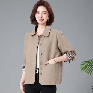 纯棉风衣女宽松2026春装新款中年妈妈气质显瘦大码春秋上衣短外套