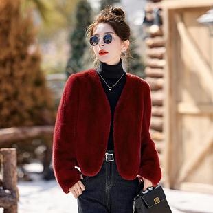 名媛小香风外套女2025年秋冬新款小个子短款仿水貂绒皮毛一体上衣