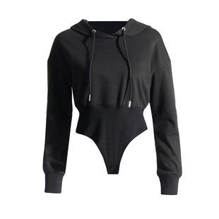 韩版潮牌时尚女款卫衣小众2023秋季新款设计感拼接连体纯色卫衣女