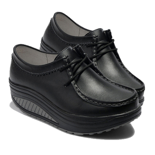 瑶瑶鞋女黑休闲后底女装秋鞋增高远动松高摇摇鞋悠闲你是中年单鞋