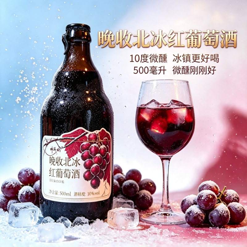 祥芮坊通化集安晚收北冰红葡萄酒10度500ml甜型红酒0香精0色素