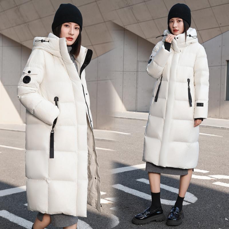 新款黑金羽绒服女2025冬潮流长款亮面过膝加厚高充绒爆款连帽外套