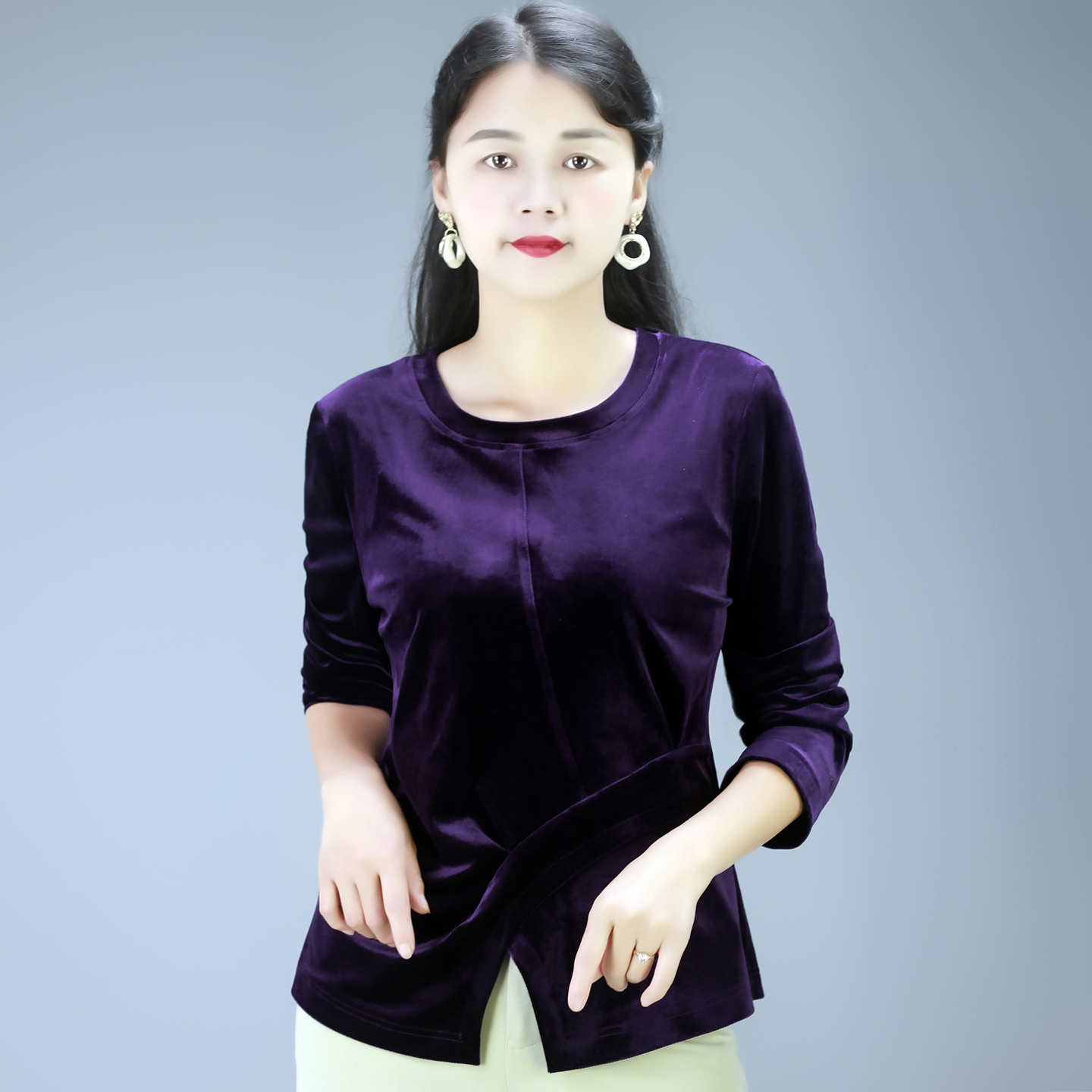 金丝绒上衣设计感t恤女打底衫