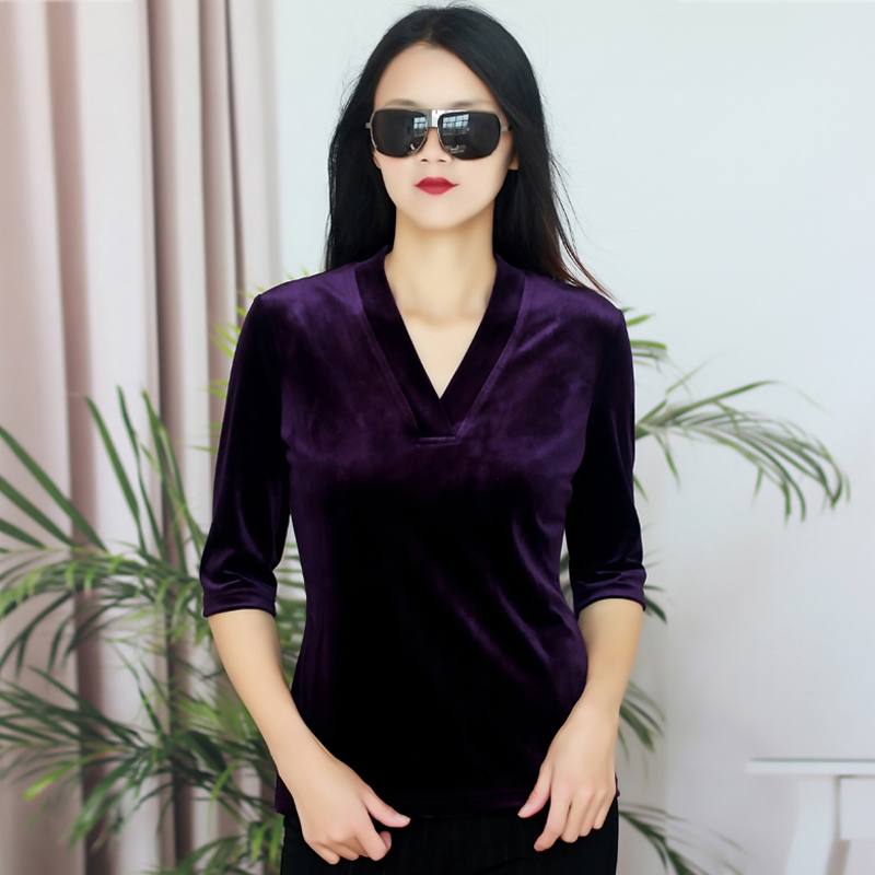 五分袖新款春秋金丝绒高端上衣女