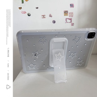 ins韩风立体钻石星星透明支架可调节适用苹果三星华为2025ipadpro保护套平板Air34678壳第十代小米Matepad女S