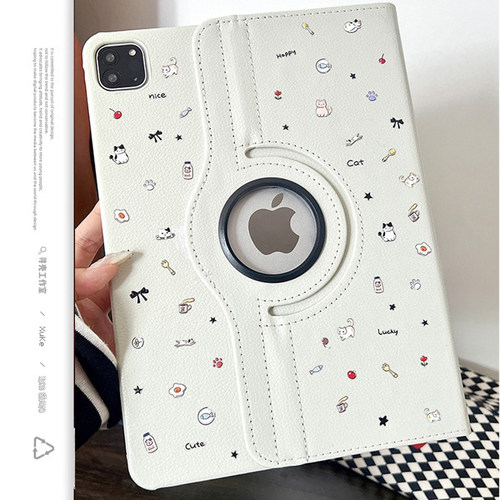 寻壳【皮质旋转】黑色猫咪适用苹果华为matepad11.5s平板2024ipadmini壳第九十代5678910寸air345保护套pro女