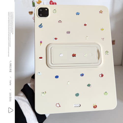 ins韩风彩色苹果古董白色支架适用三星华为2025ipadpro保护套TPU平板Air3467壳第十代小红米Matepad女S软89A1