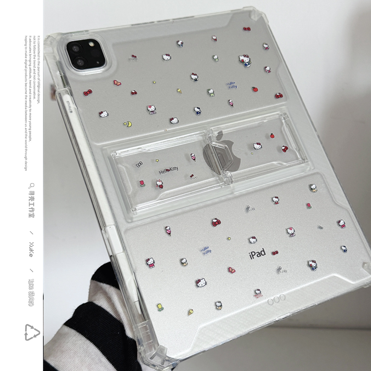 凯蒂猫kitty适用苹果三星华为2025ipadpro保护套支架平板Air3468壳带笔槽第十代12.9寸matepad透明可爱女5S6