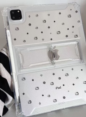 涂鸦线条kitty适用苹果三星华为小米2025ipadpro保护套支架平板Air3468壳硬带笔槽第十代12.9寸matepad透明女